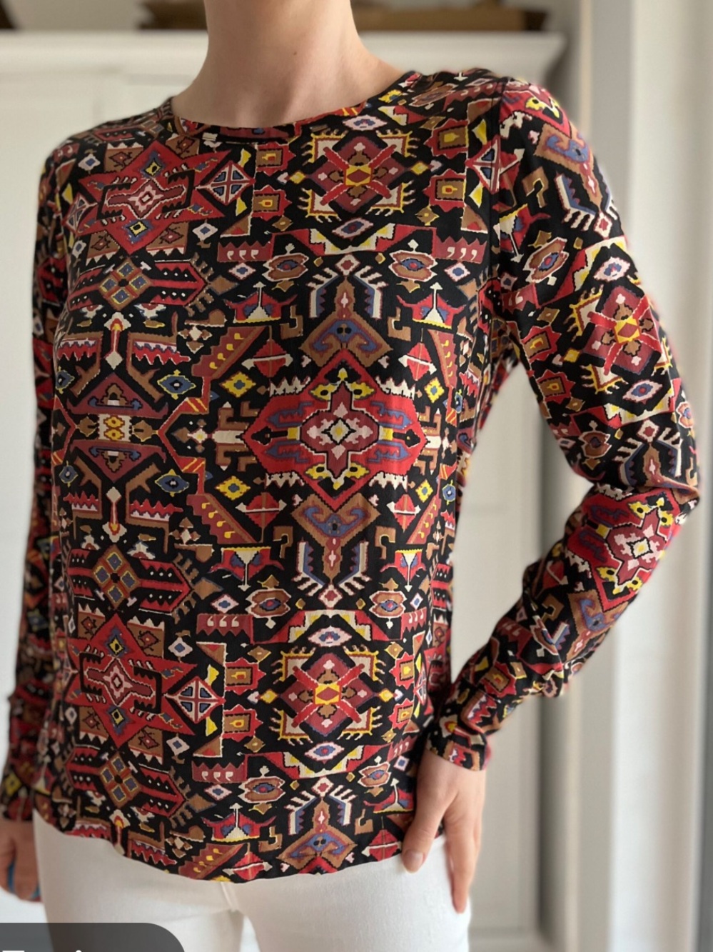 EQUIPMENT Femme Southwest Pattern Silk Long Sleeve Shirt Top Size Small